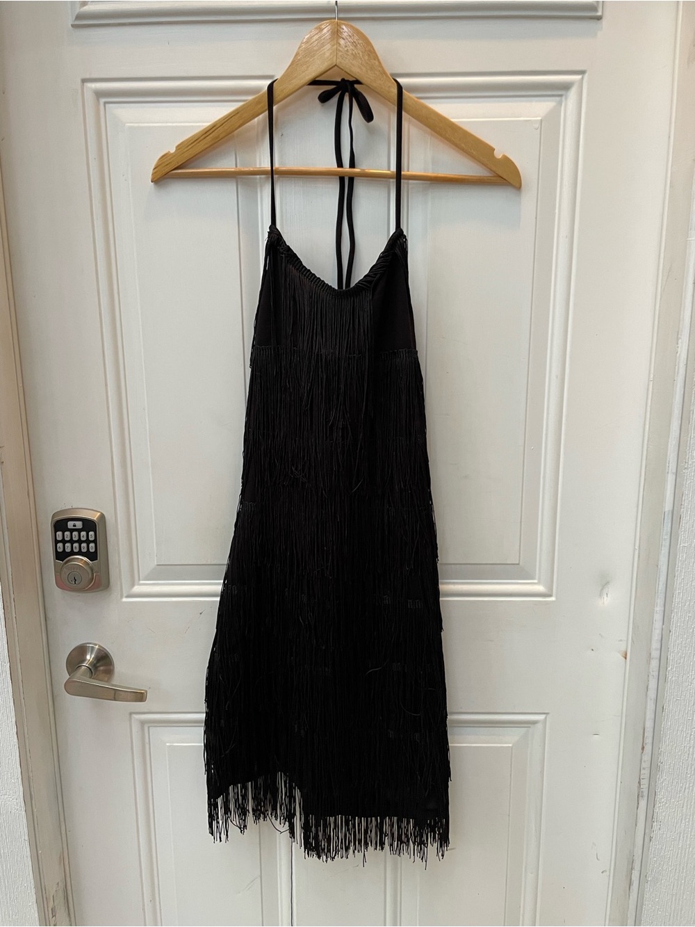 Lulu's Black Strapless Fringe Dress